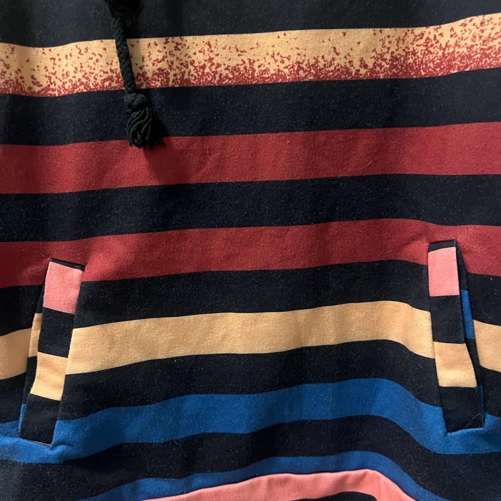 Hoodie- Multicolored striped double hoodie with zipper accents - Picture 2 of 6